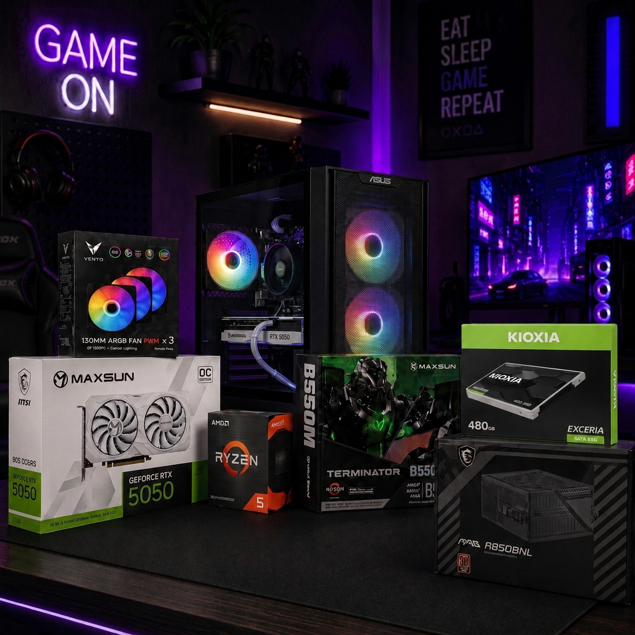 BSD GAMİNG HAZIR PC / RTX5050 8GB BEYAZ / 650W+BRONZ / B550M / RYZEN 5 5500 / 8GB RAM / 480GB SSD