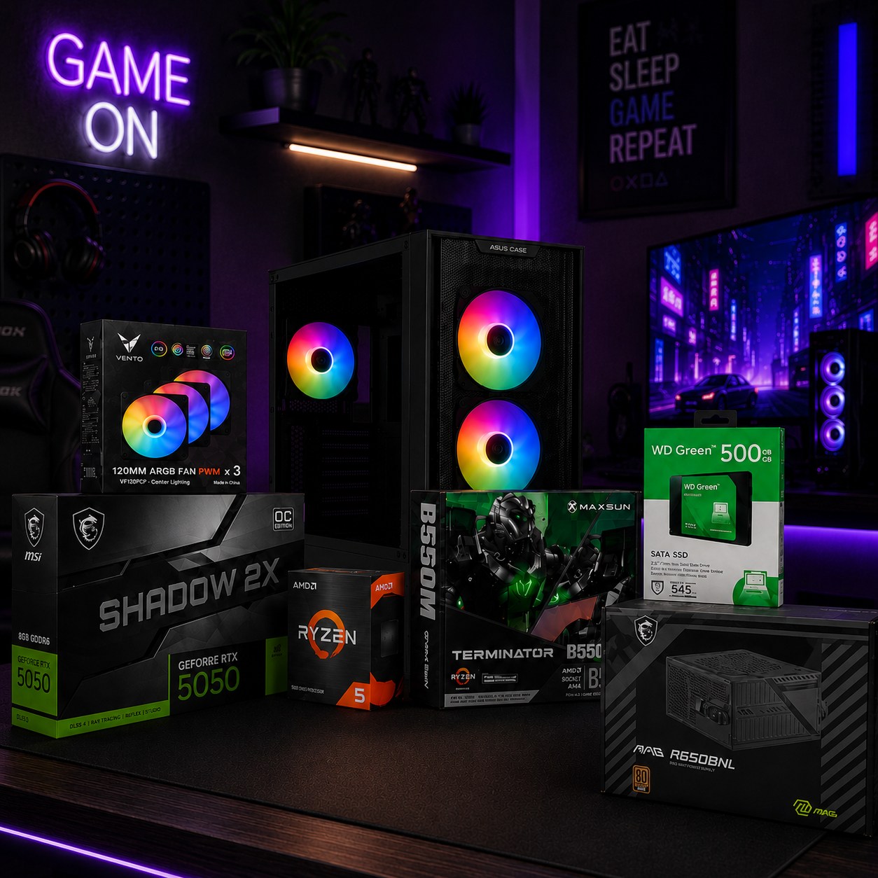 BSD GAMİNG HAZIR PC / RTX5050 8GB / 650W+BRONZ / B550M / RYZEN 5 5500 / 16GB RAM / 500GB SSD