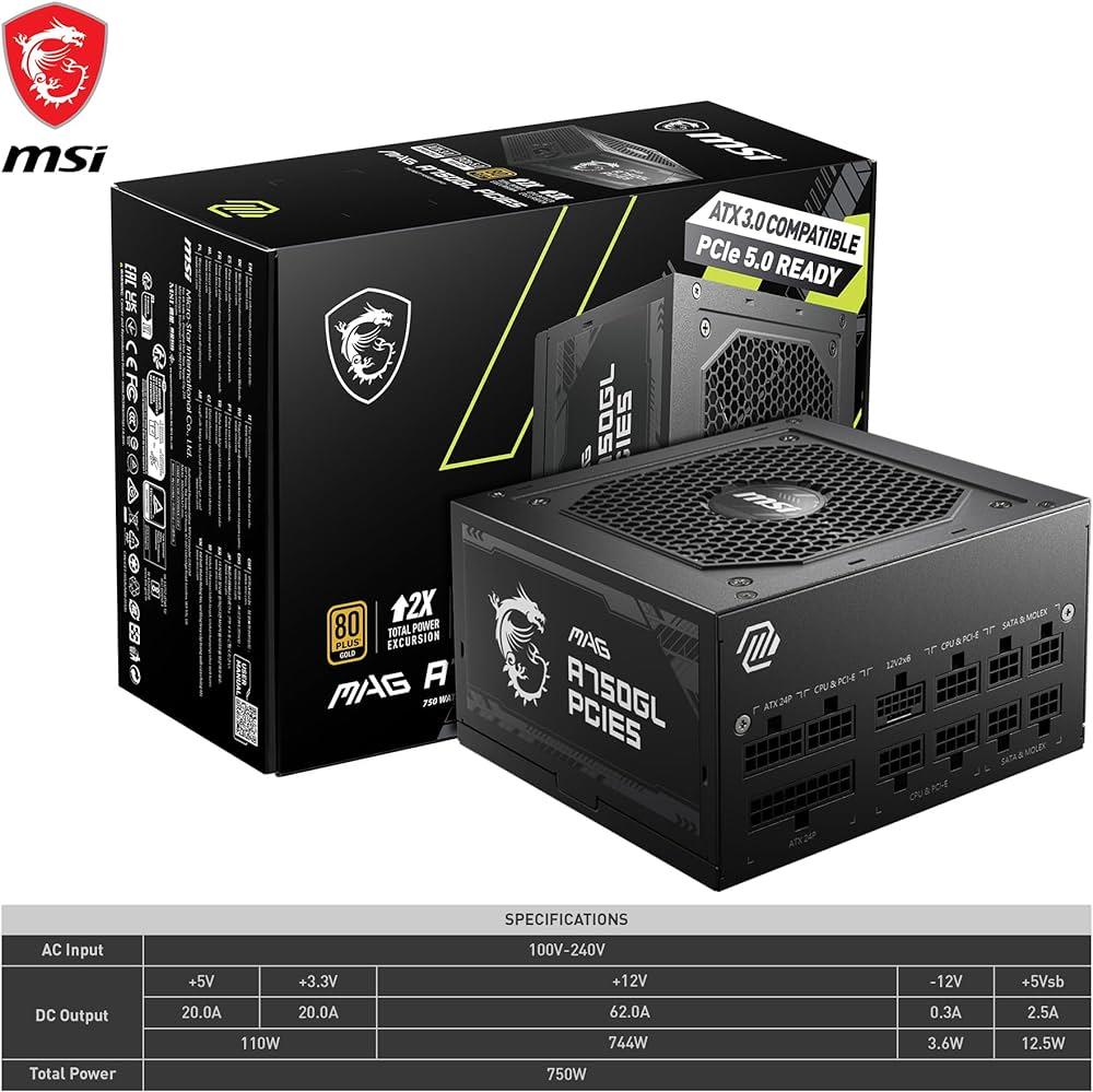 MSI MAG A750GL PCIE5 750W 80+ 306-7ZP8B11-CEO GOLD POWER