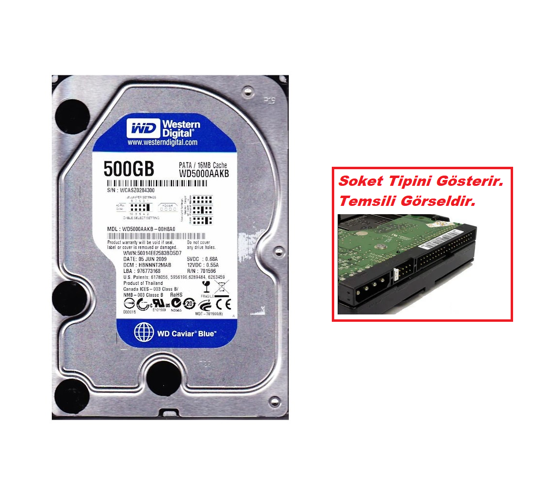 Wd 500GB 3.5" Ide 500GB 7200RPM 16MB WD5000AAKB (Eski Tip IDE) Harddisk