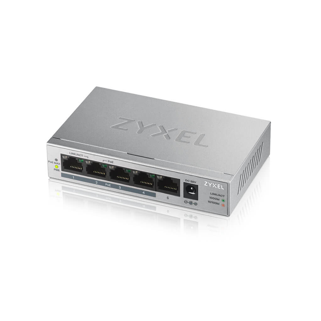 Zyxel 5port 60w 4port PoE GS-1005HP GIGABIT Yönetilemez Switch Desktop